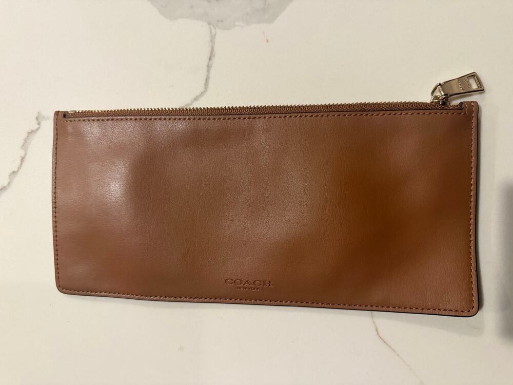 Coach Skinny Long Case Wallet Clutch Pouch dark brown Leather gold zipper
